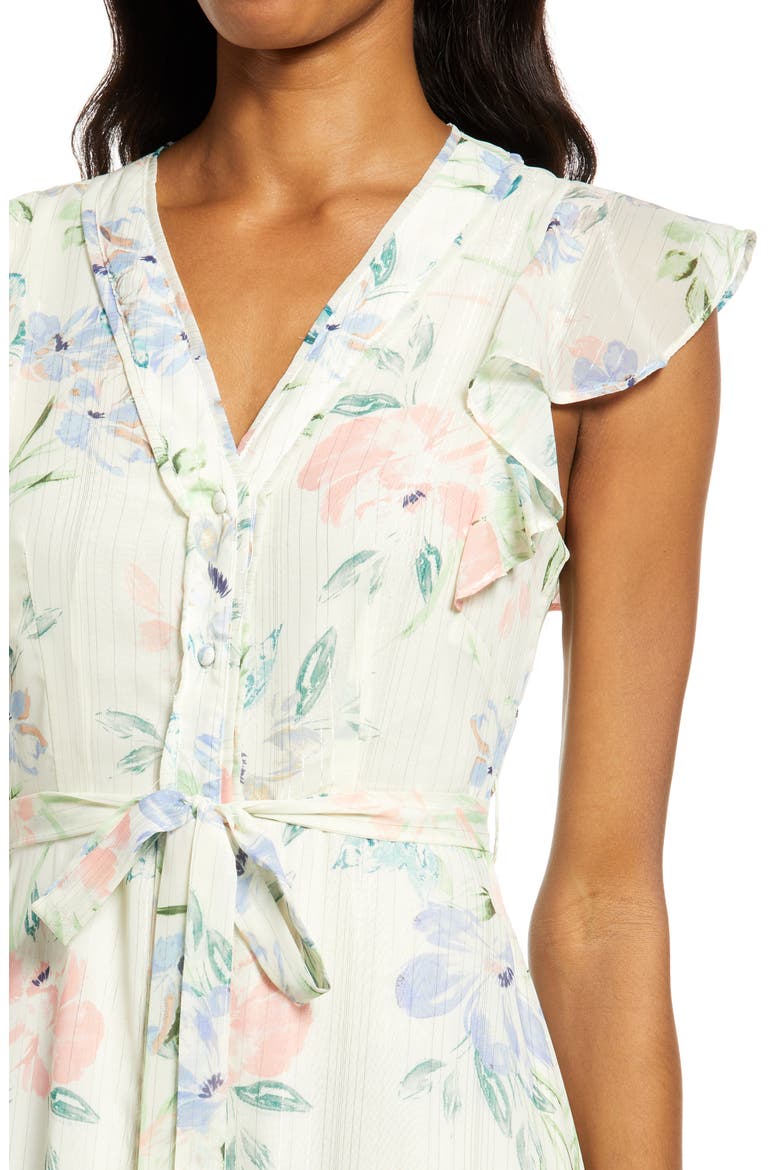Ruffle Tie Waist Dress, Alternate, color, IVORY WATERCOLOR FLORAL