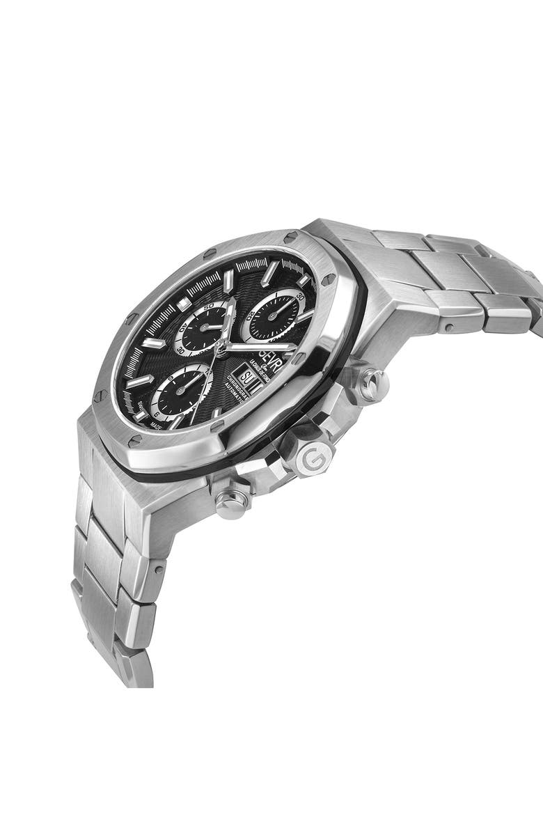 GEVRIL Kingsgate Chronograph Bracelet Watch, 42mm, Alternate, color, Silver/Black