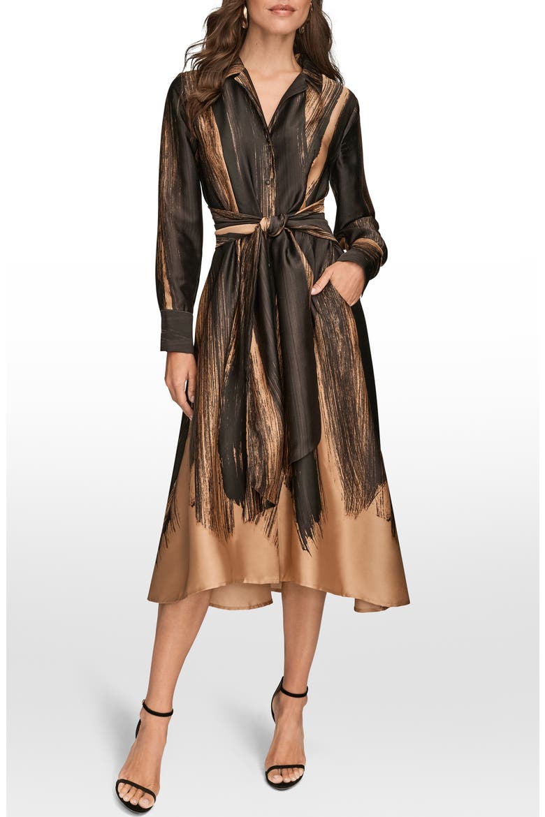 Long Sleeve Midi Dress, Main, color, BLACK/ FAWN