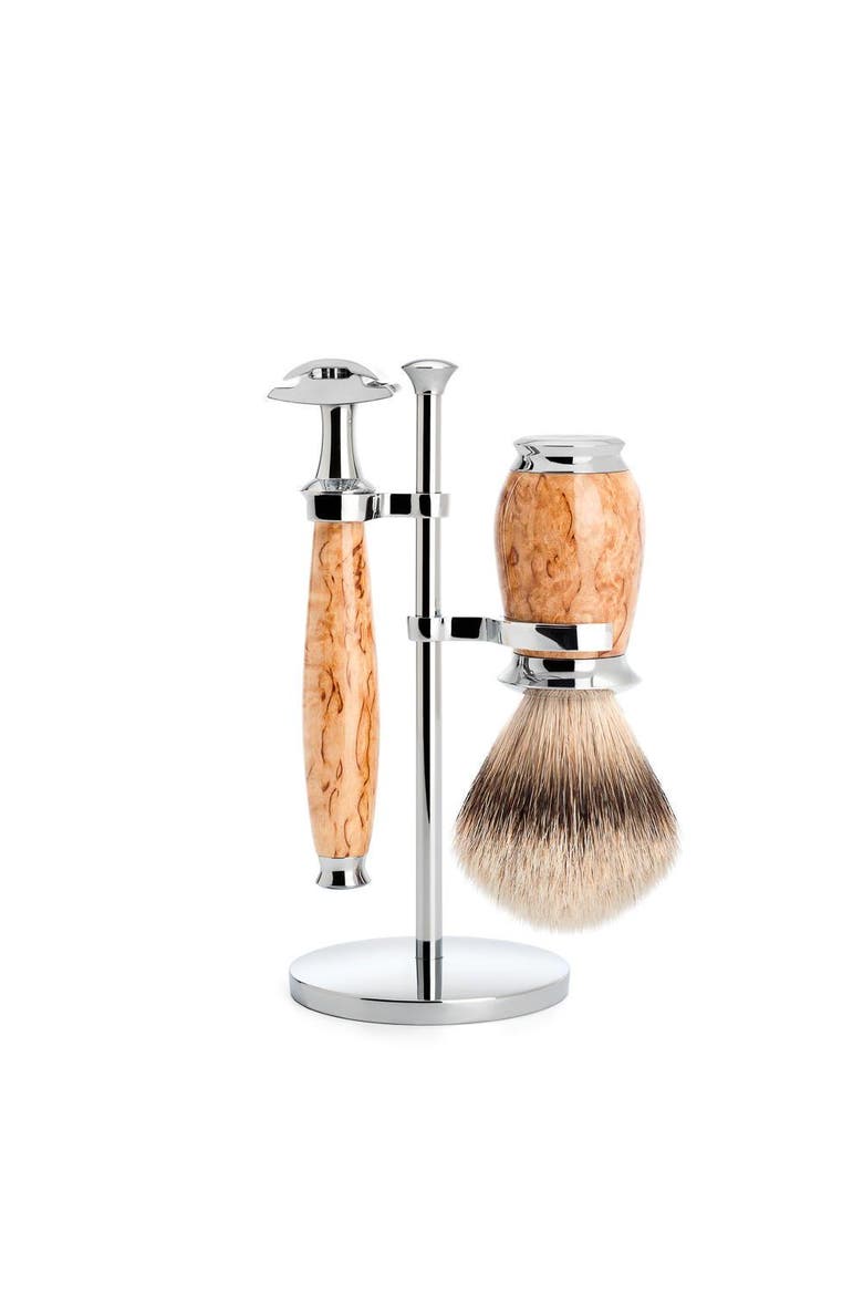 Purist Karelian Masur Birch 3-Piece Silvertip Badger & Safety Razor Shaving Set, Main, color, Masur Birch