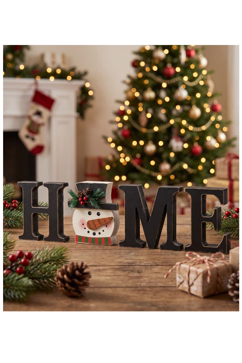 13-Pieces Wooden Interchangeable HOME Tabletop Sign with Seasonal Icons, Alternate, color, Black
