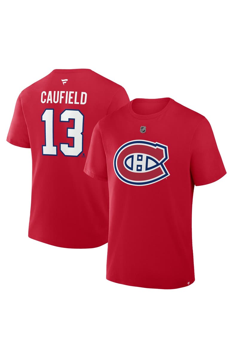 FANATICS Men's Fanatics Cole Caufield Red Montreal Canadiens Authentic Stack Name & Number T-Shirt, Main, color, Red