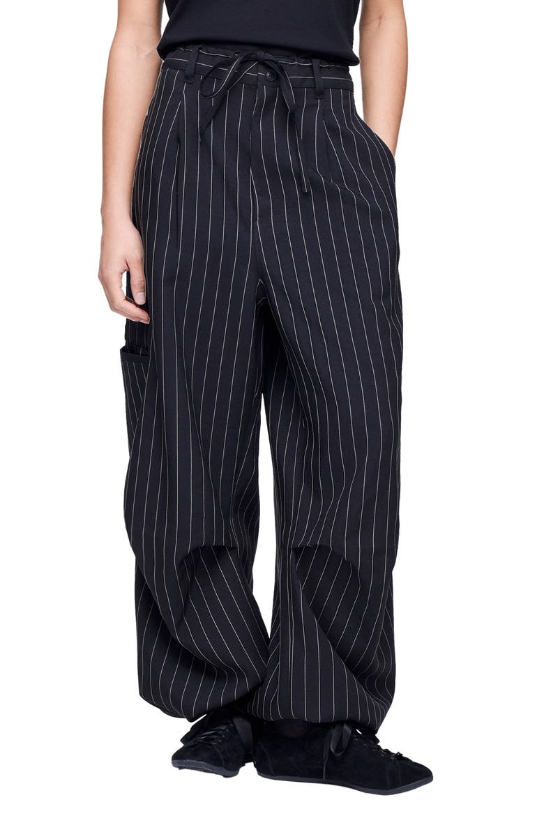 Pinstripe Utility Wide Leg Pants, Main, color, BLACK