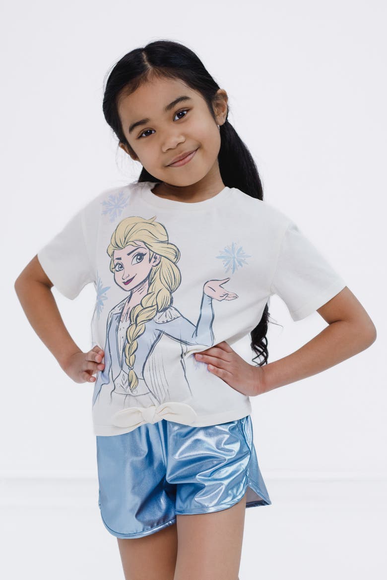 Frozen Queen Elsa 2-Piece T-Shirt and Dolphin Shorts Set, Alternate, color, Ivory Blue Elsa