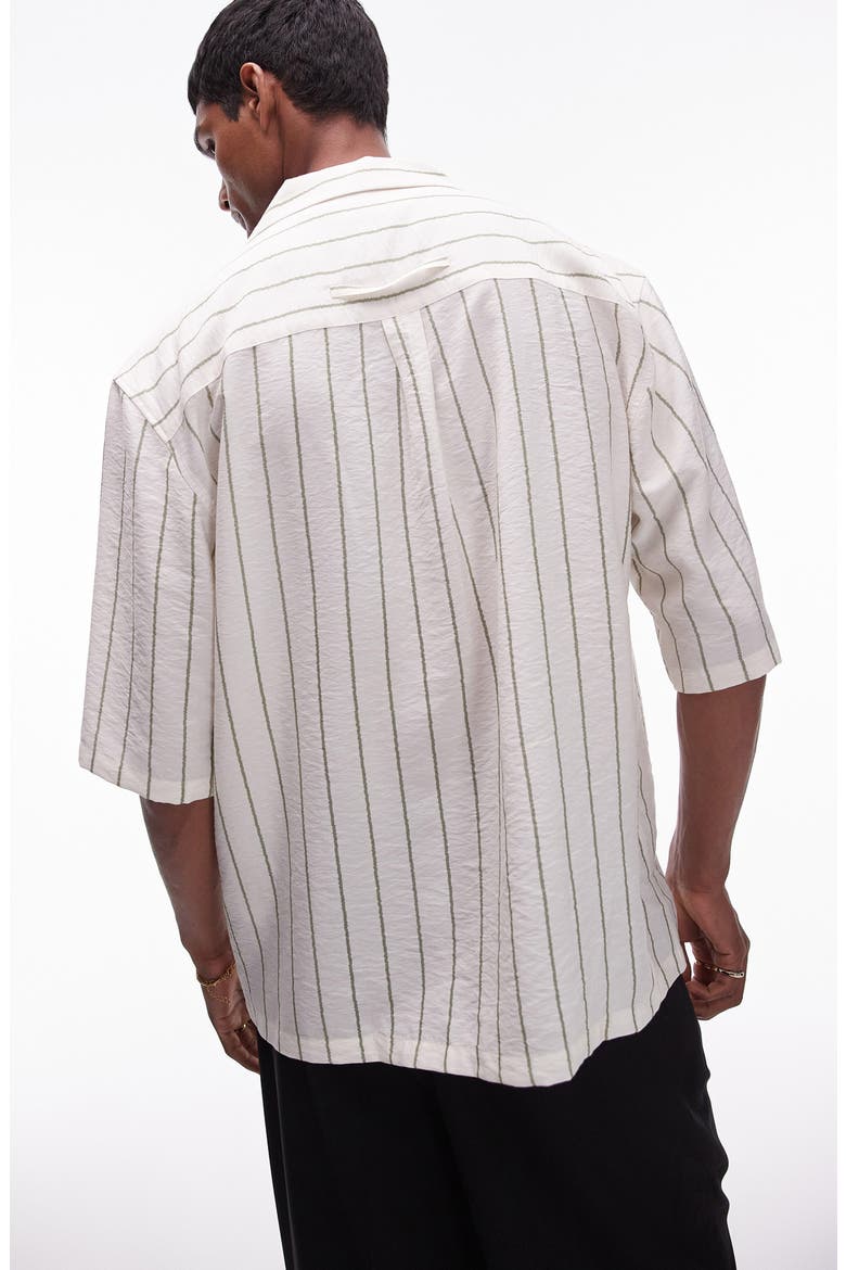 Textured Stripe Short Sleeve Button-Up Camp Shirt, Alternate, color, OFF WHITE