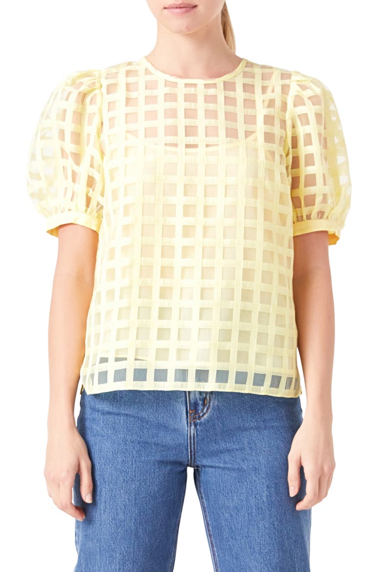 Windowpane Sheer Top, Main, color, LIGHT YELLOW