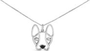 Haus of Brilliance Silver Diamond Accent and Black Enamel French Bullldog Pendant Necklace inch