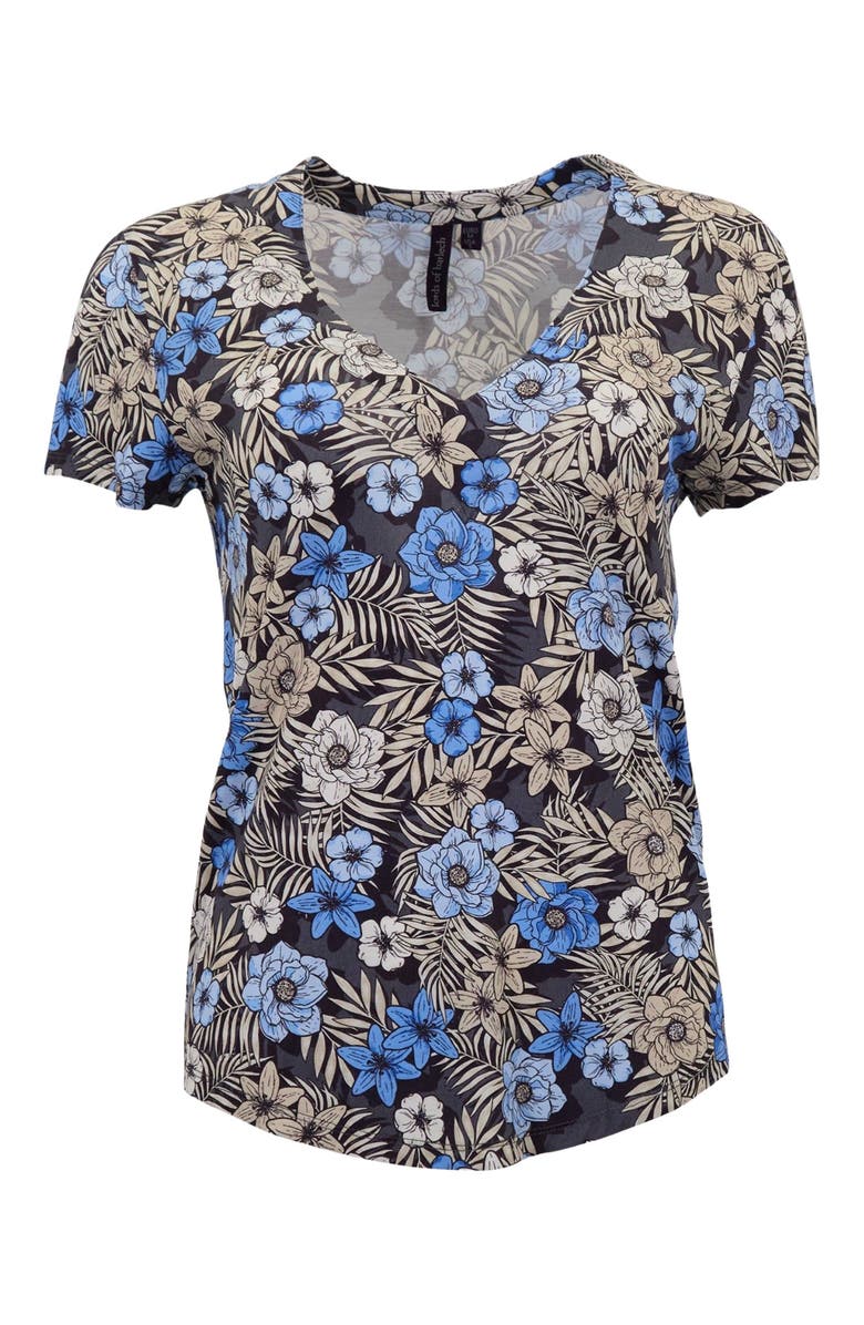 Lords of Harlech Tropical Mix Womens V-neck Printed Top, Alternate, color, Tropical Mix Black