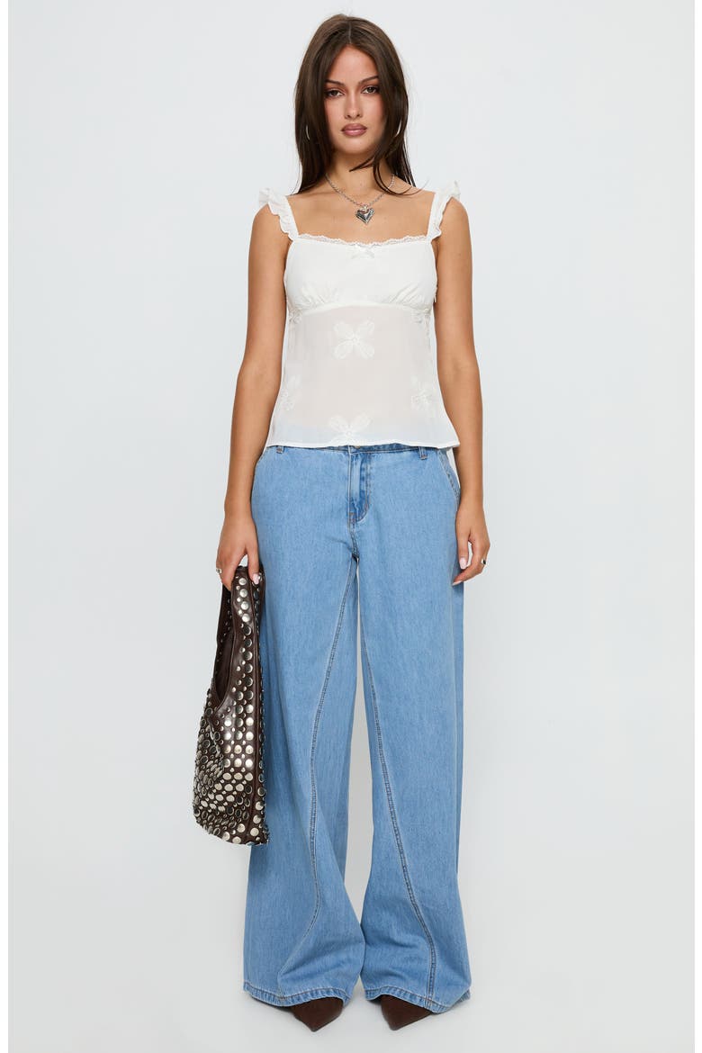 Madaleine Floral Embroidered Ruffle Strap Top, Alternate, color, WHITE
