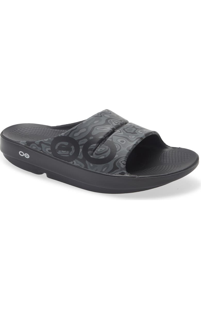 Oofos Gender Inclusive Ooahh Sport Slide Sandal, Main, color, Black/ Black Water Camo