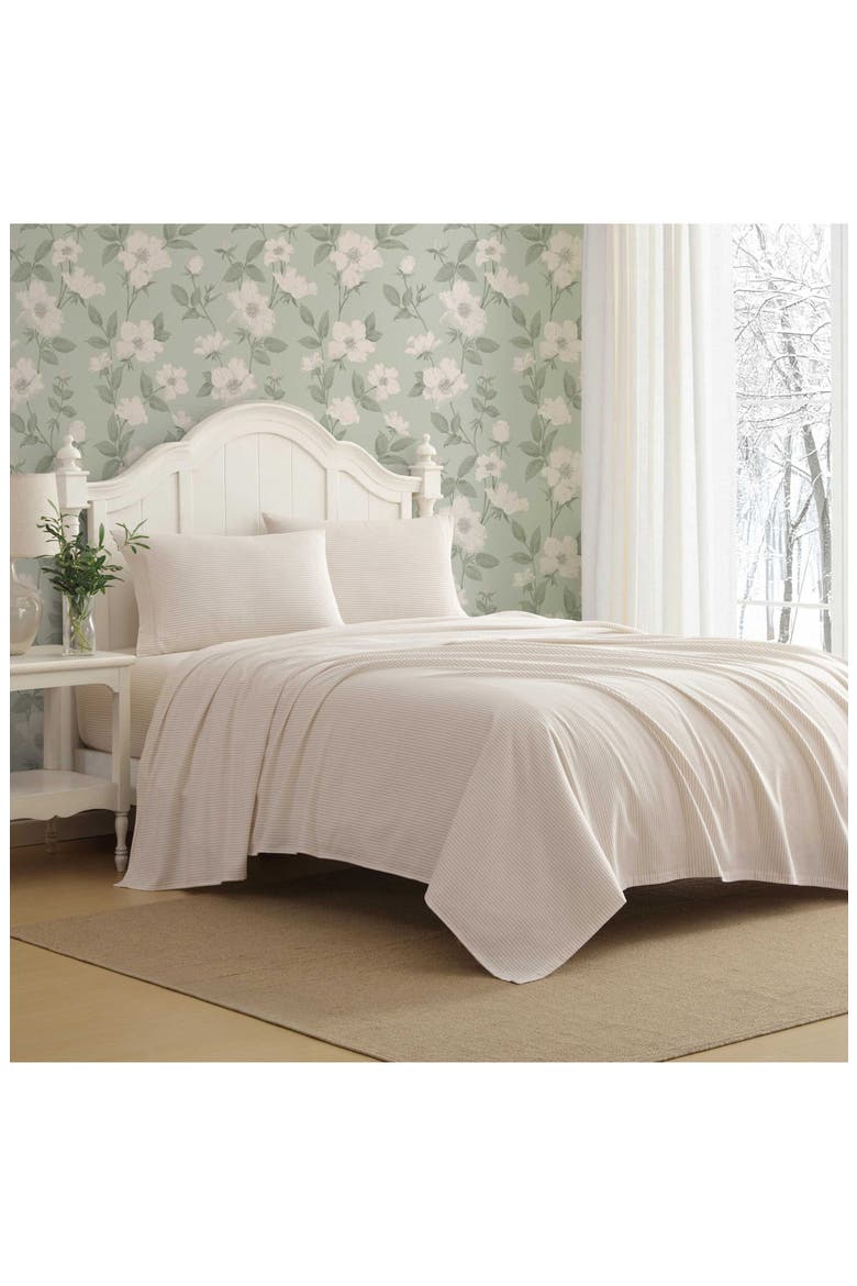 Oxfordshire Stripe Cotton Flannel Sheet Set, Alternate, color, LIGHT BEIGE