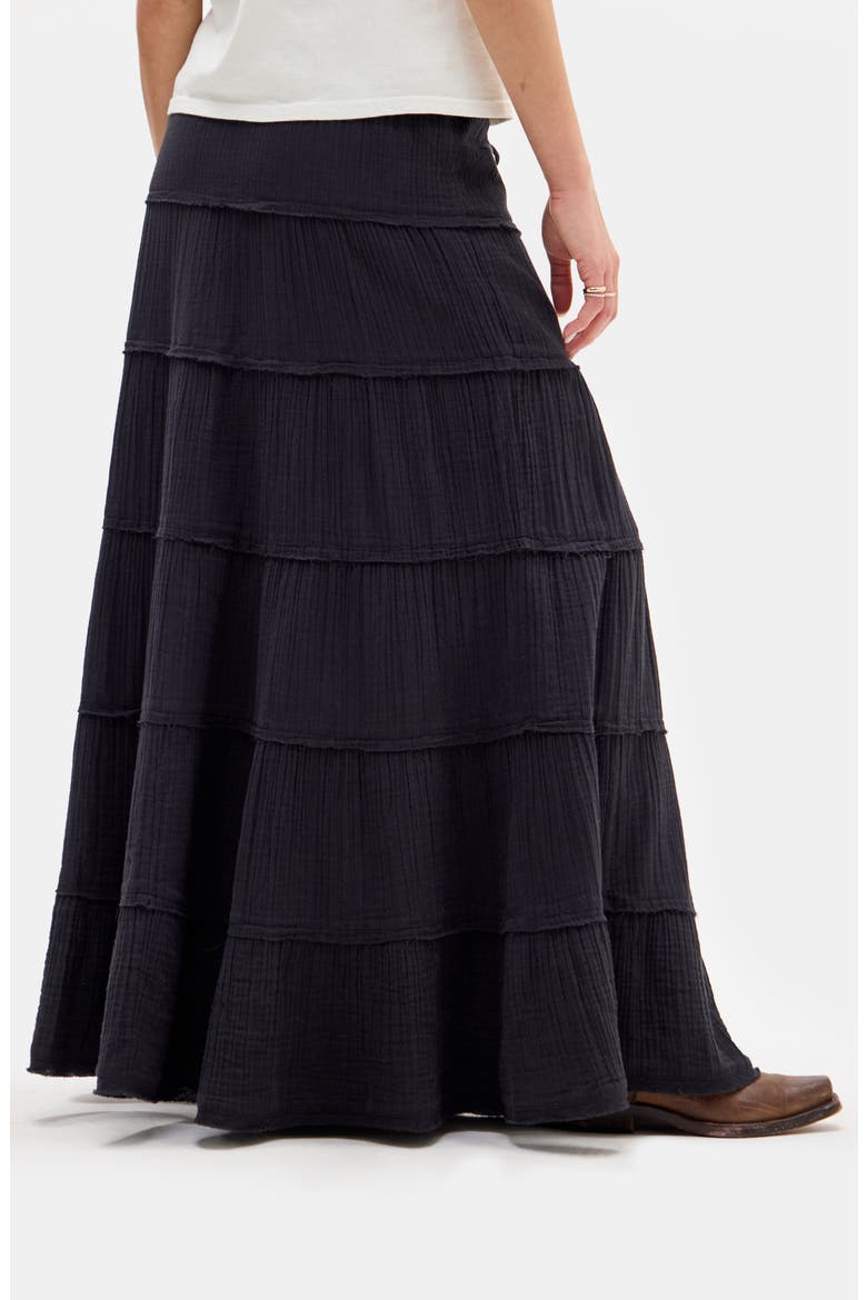 Sadie Tiered Cotton Maxi Skirt, Alternate, color, BLACK