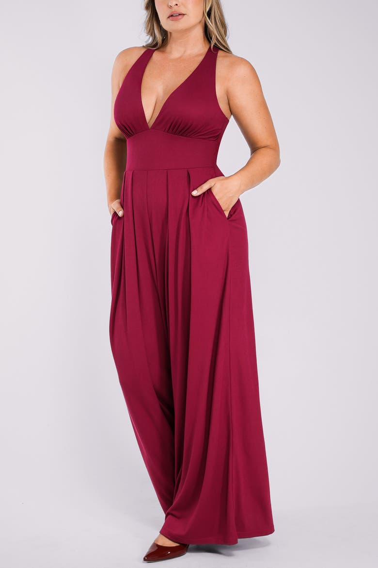 Plunge Shaping Wide Leg Jumpsuit, Alternate, color, Carmine