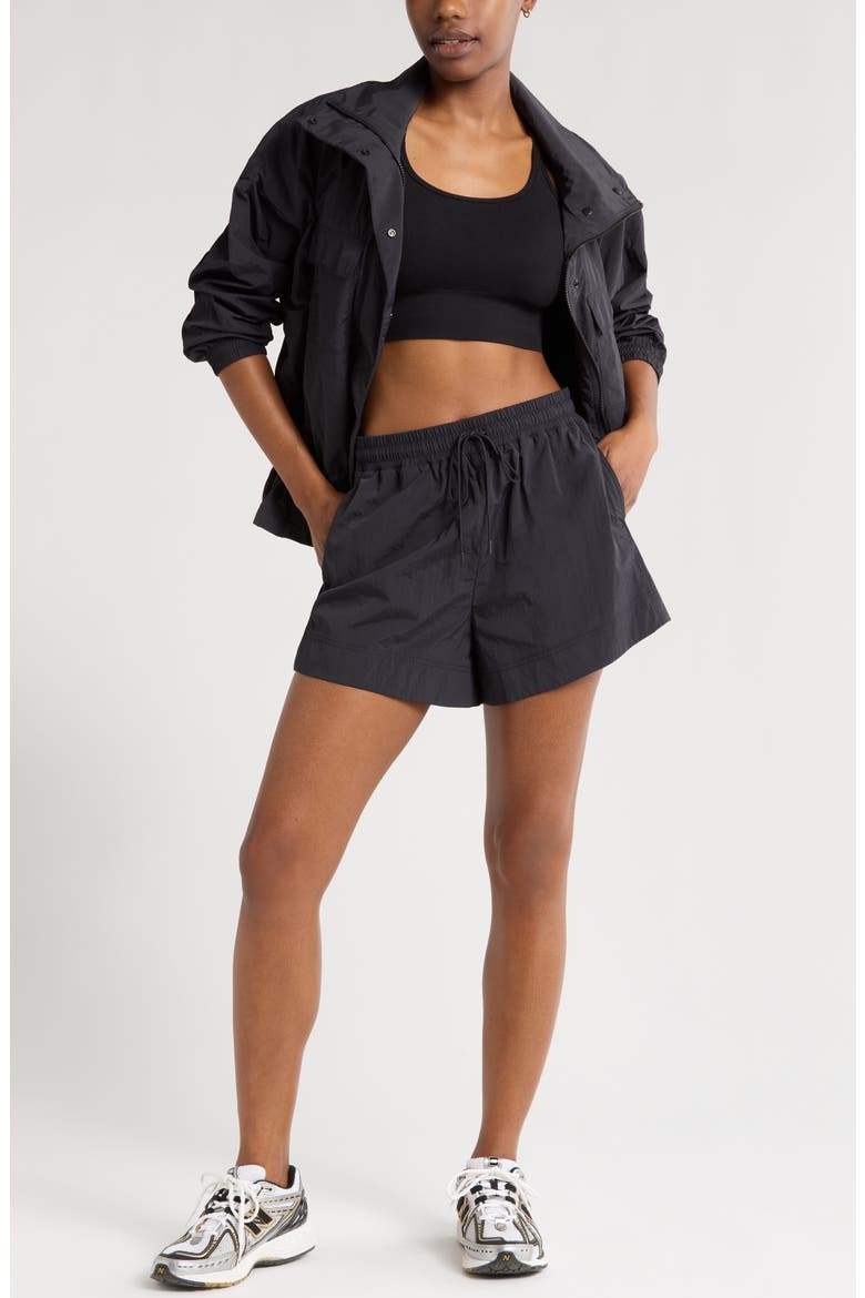 Road Trip Crinkle Nylon Shorts, Alternate, color, BLACK