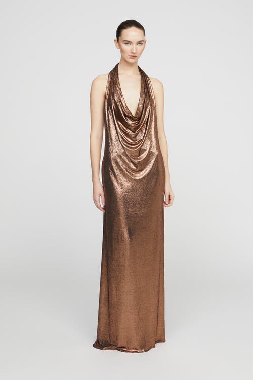 Halston Soraya Jersey Gown In Brown