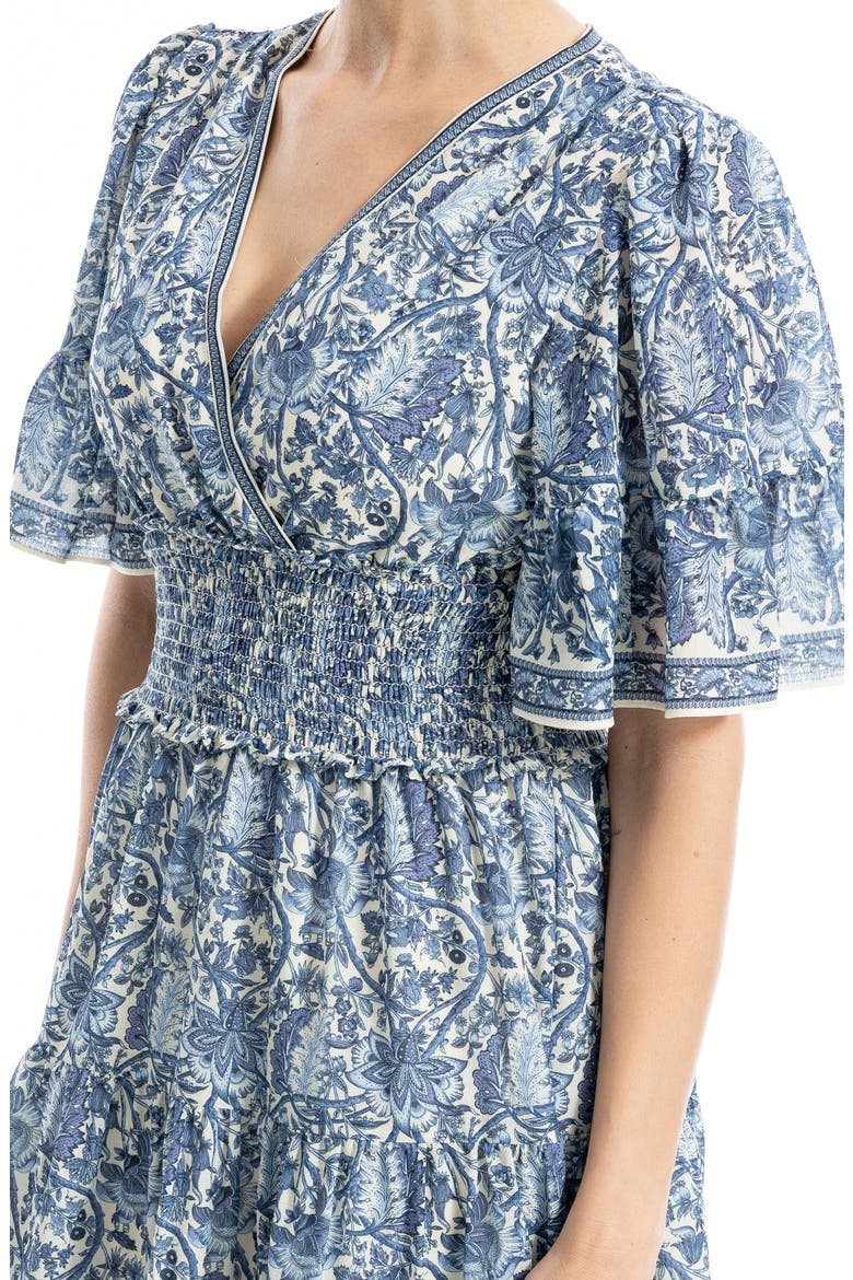 Short Bell Sleeve Fit & Flare Dress, Alternate, color, BLUE LEAFY FOLK FLOWER