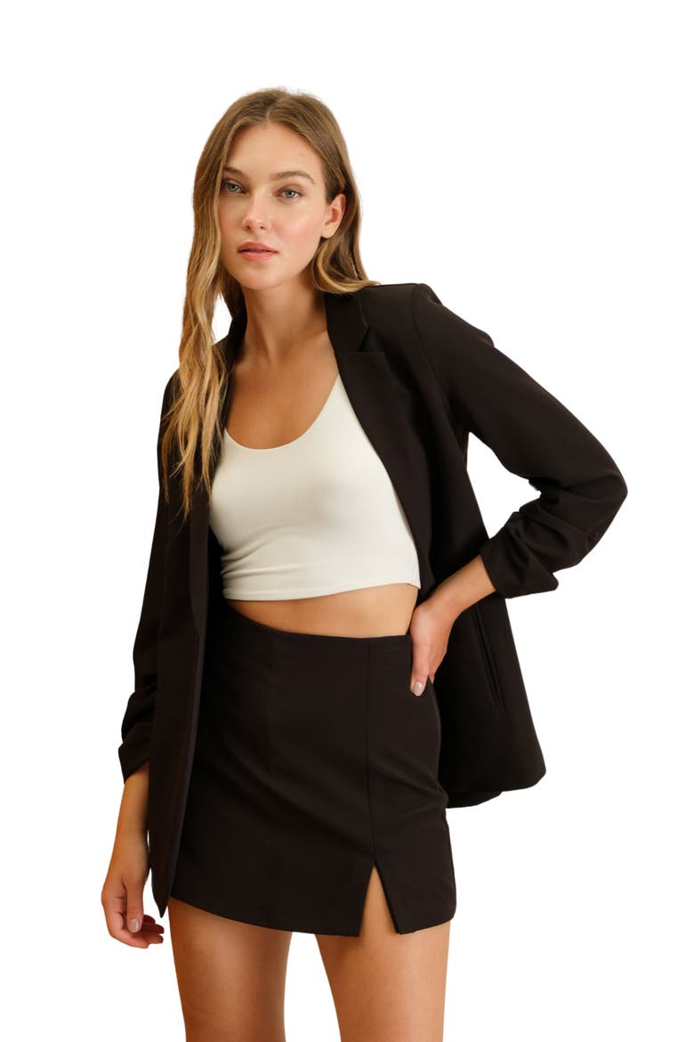 Ruched Sleeve Blazer, Alternate, color, BLACK
