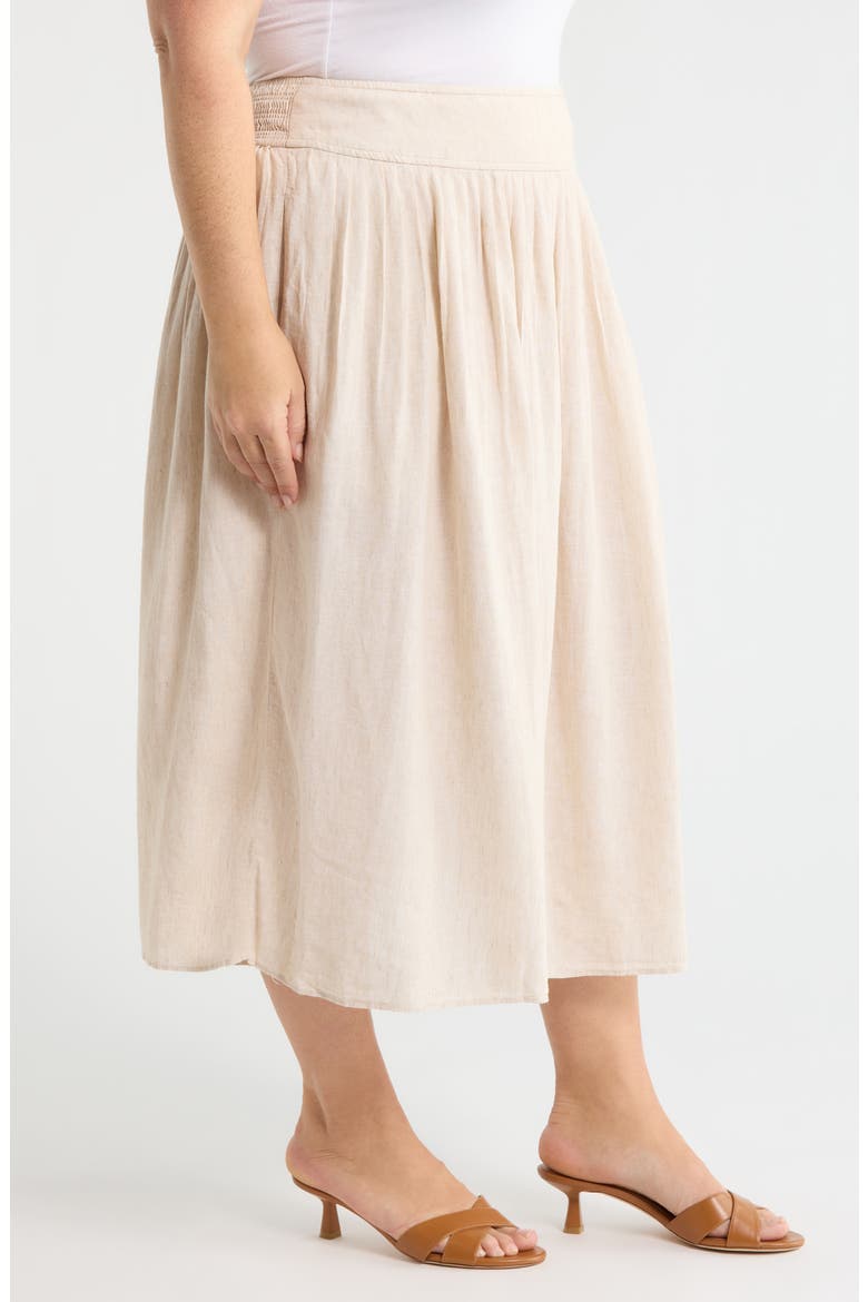 Pleated Linen Blend Midi Skirt, Alternate, color, FLAX