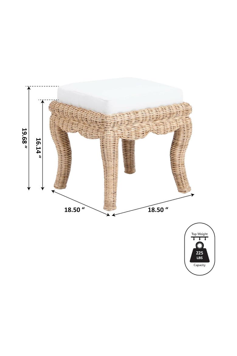 Rowan Coastal Woven Rattan Vanity Stool with Upholstered Cushion, Mango Wood Backless Makeup Chair for Bedroom Bath, Alternate, color, Natural