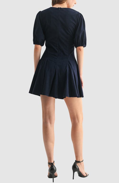 Lush Tie Front Puff Sleeve Corduroy Minidress In Blue