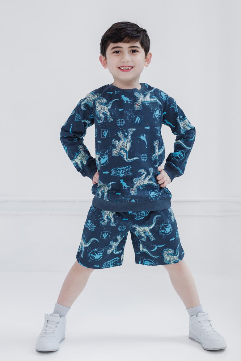 Jurassic Park T-Rex 2-Piece Sweatshirt and Shorts Set, Alternate, color, Navy Blue Raptor