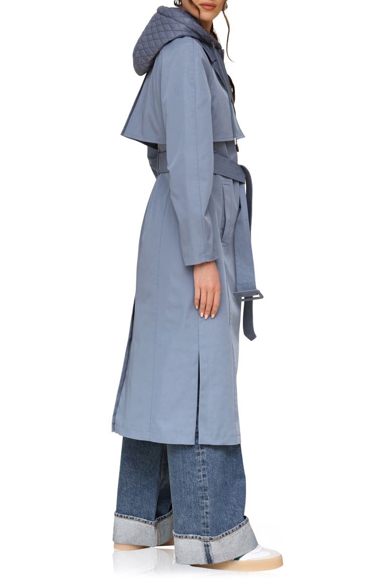 Double Breasted Trench Coat with Hooded Quilted Dickey, Alternate, color, SLATE