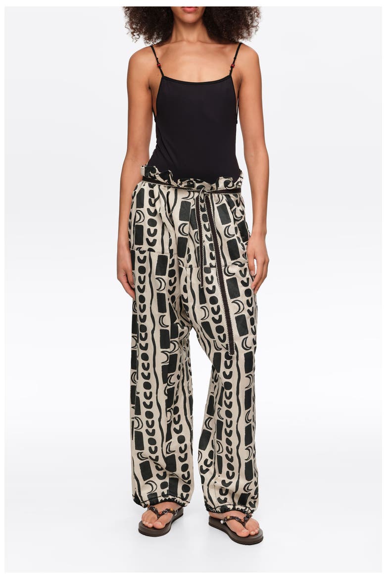 Fluid Square-Fit Trousers With Moon Stripes, Main, color, Moon stripes WHITE