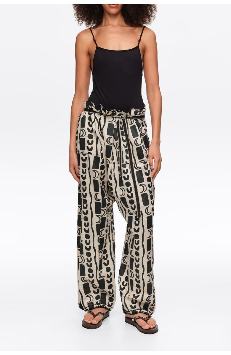 Bimba y Lola Fluid Square-Fit Trousers With Moon Stripes, Main, color, Moon Stripes White