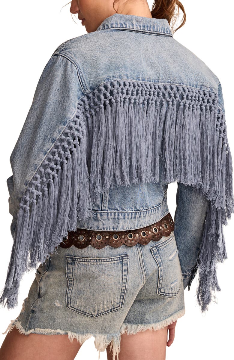 Lucky Brand Westival Fringe Crop Denim Jacket, Alternate, color, 