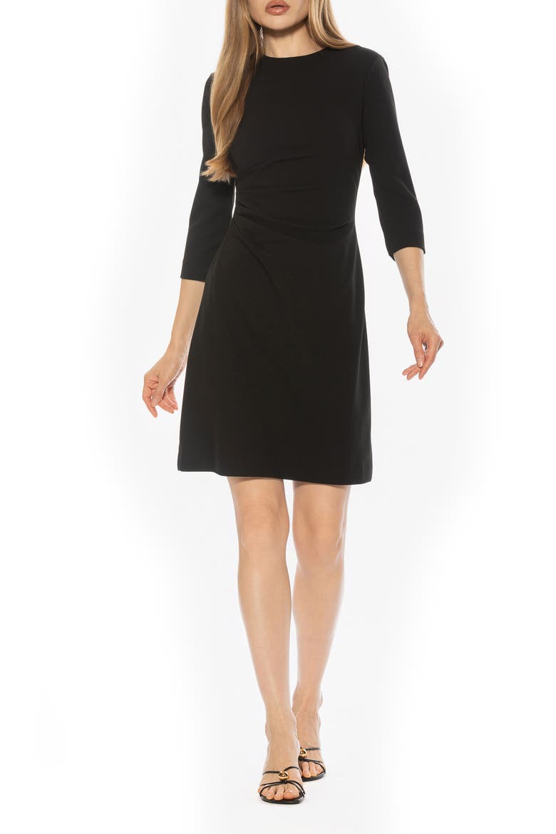 Rio Crewneck Pleated Shift Dress, Main, color, BLACK