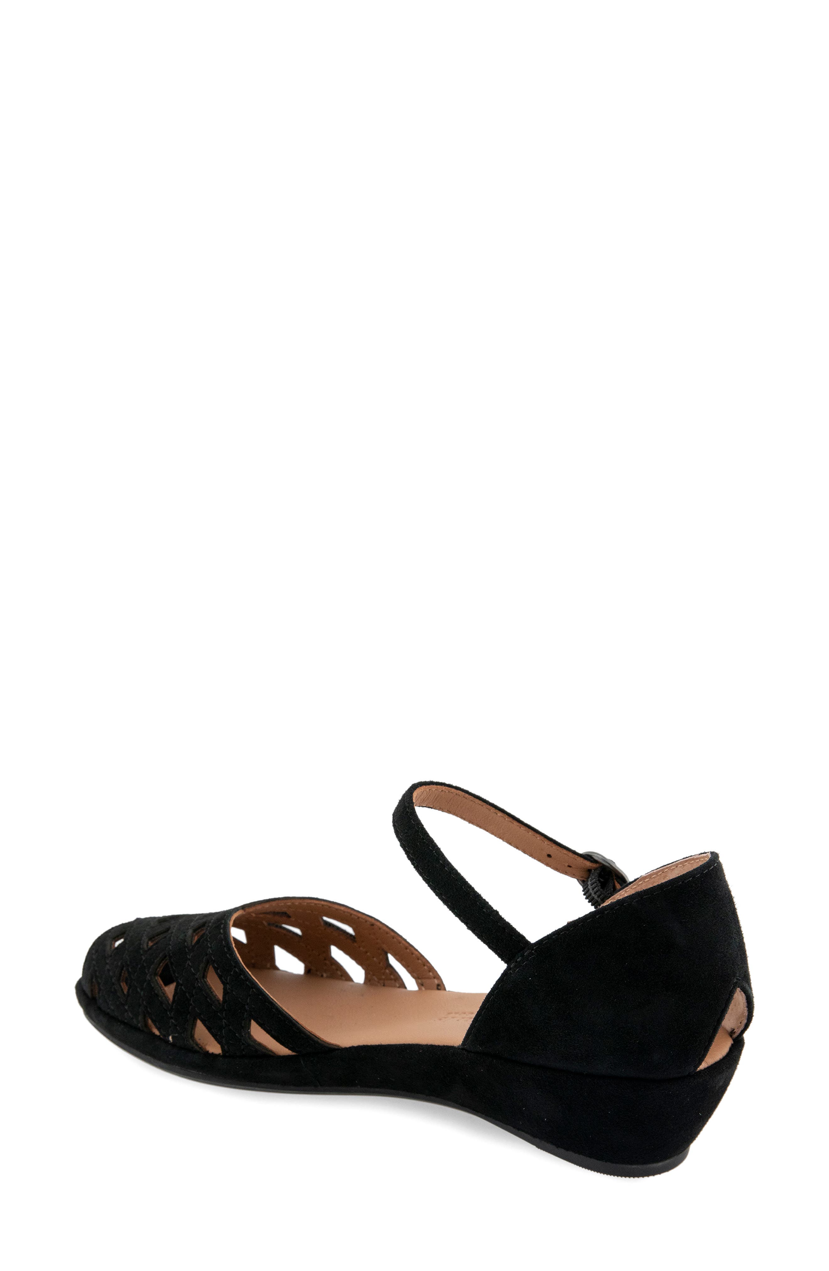 Gentle Souls Loren Ankle Strap Peep Toe Wedge Sandal, Alternate, color, Black Suede