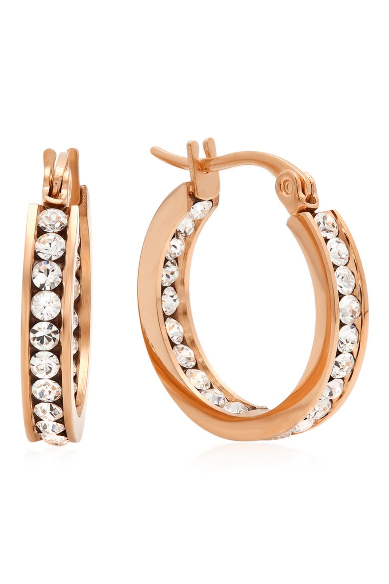 Swarovski Crystal Embellished Hoop Earrings, Main, color, ROSE