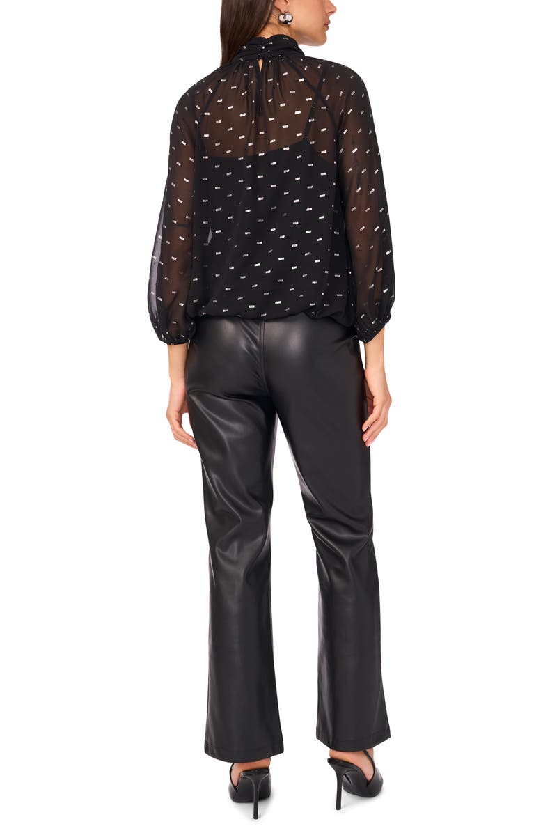 Vince Camuto Sheer Clip-Dot Chiffon Faux Wrap Top, Alternate, color, Rich Black
