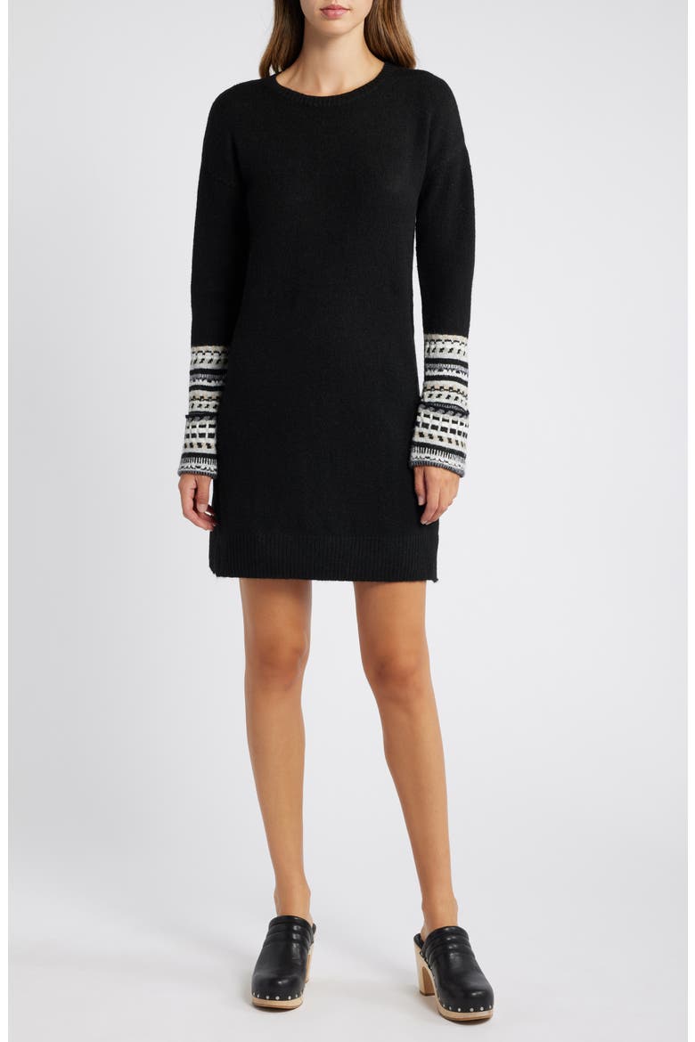 Sadie Long Sleeve Sweater Minidress, Main, color, BLACK
