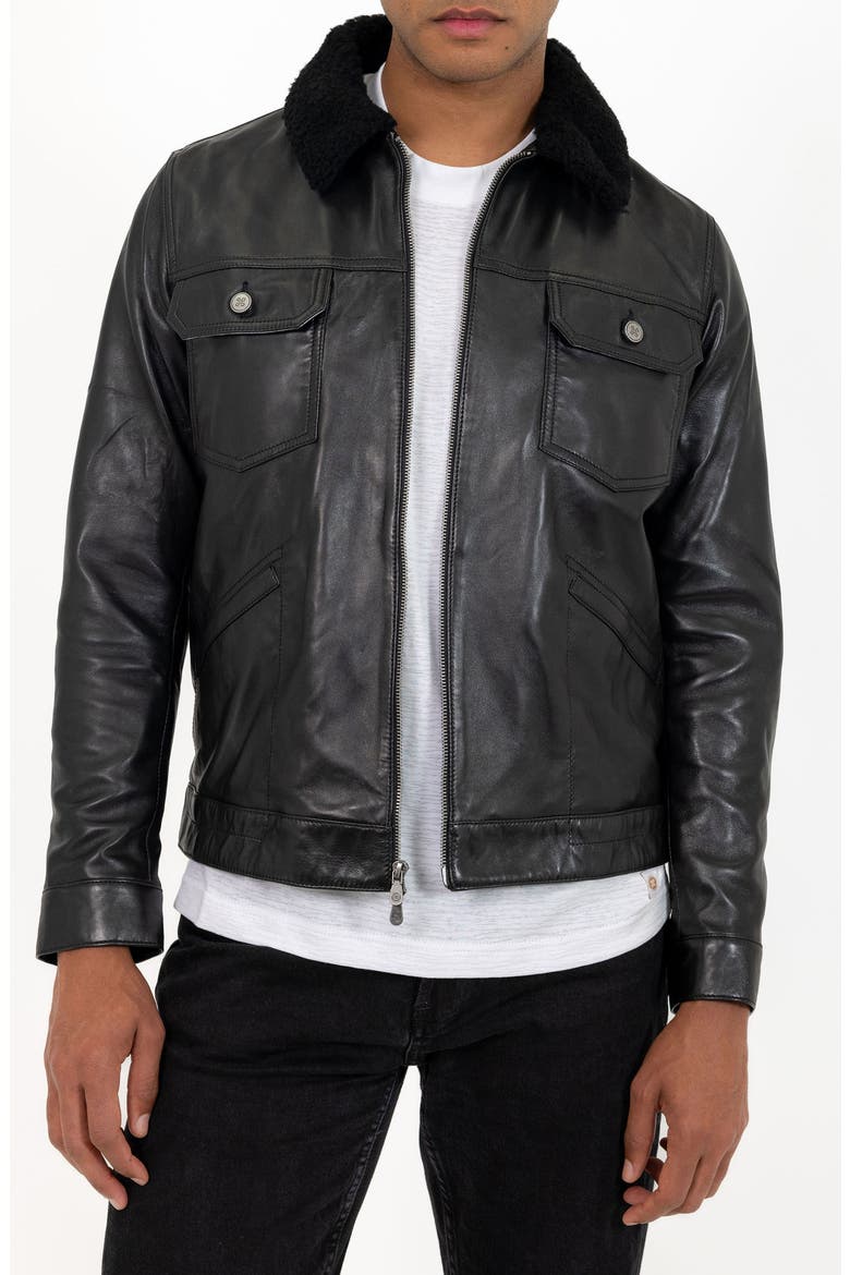 Lambskin Leather Jacket, Main, color, BLACK