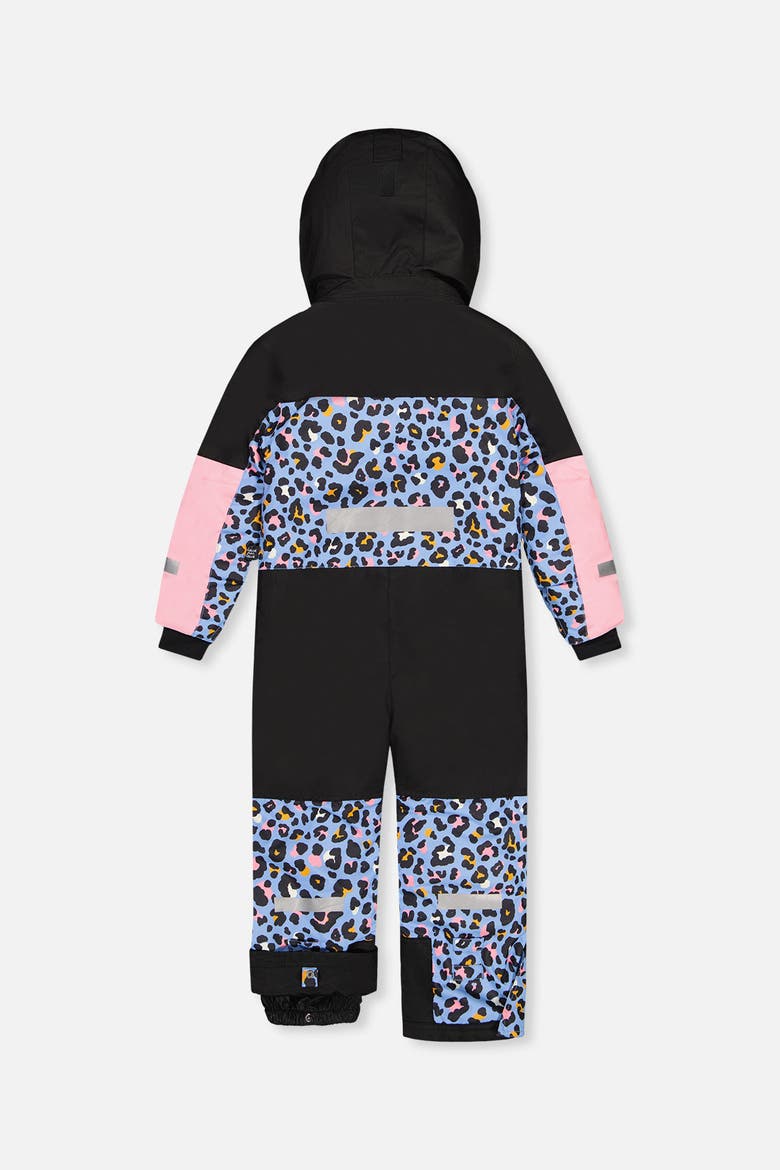 Teknik Leopard Fleece Lined & Reinforced Knees One Piece Snowsuit, Alternate, color, Blue Leopard Print