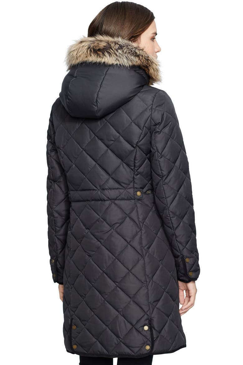 Faux Fur Trim Down & Feather Fill Parka, Alternate, color, BLACK