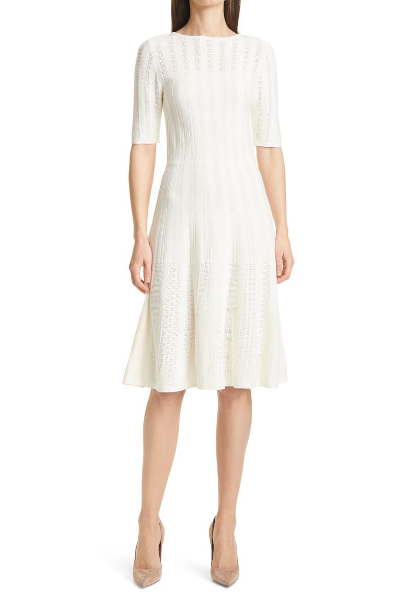 C Feli Pointelle Fit & Flare Sweater Dress, Main, color, SOFT CREAM