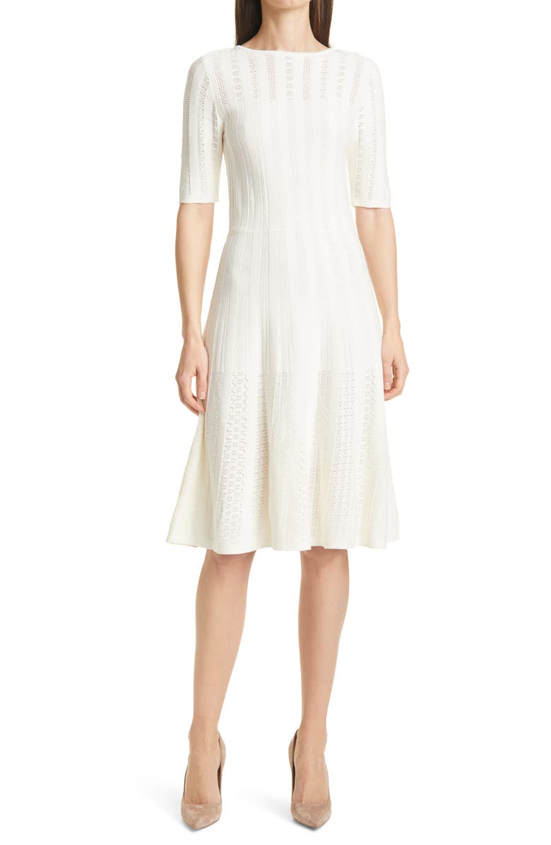BOSS C Feli Pointelle Fit & Flare Sweater Dress, Main, color,