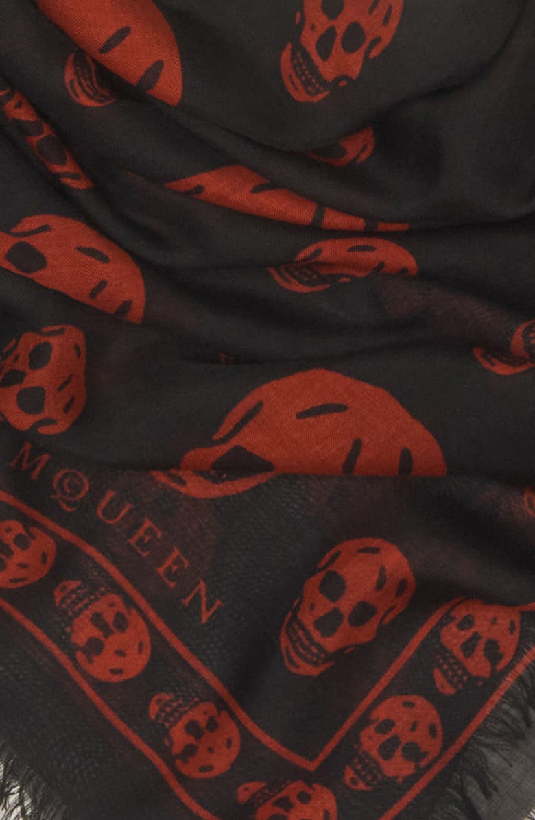 McQueen Skull Print Silk Scarf, Alternate, color,