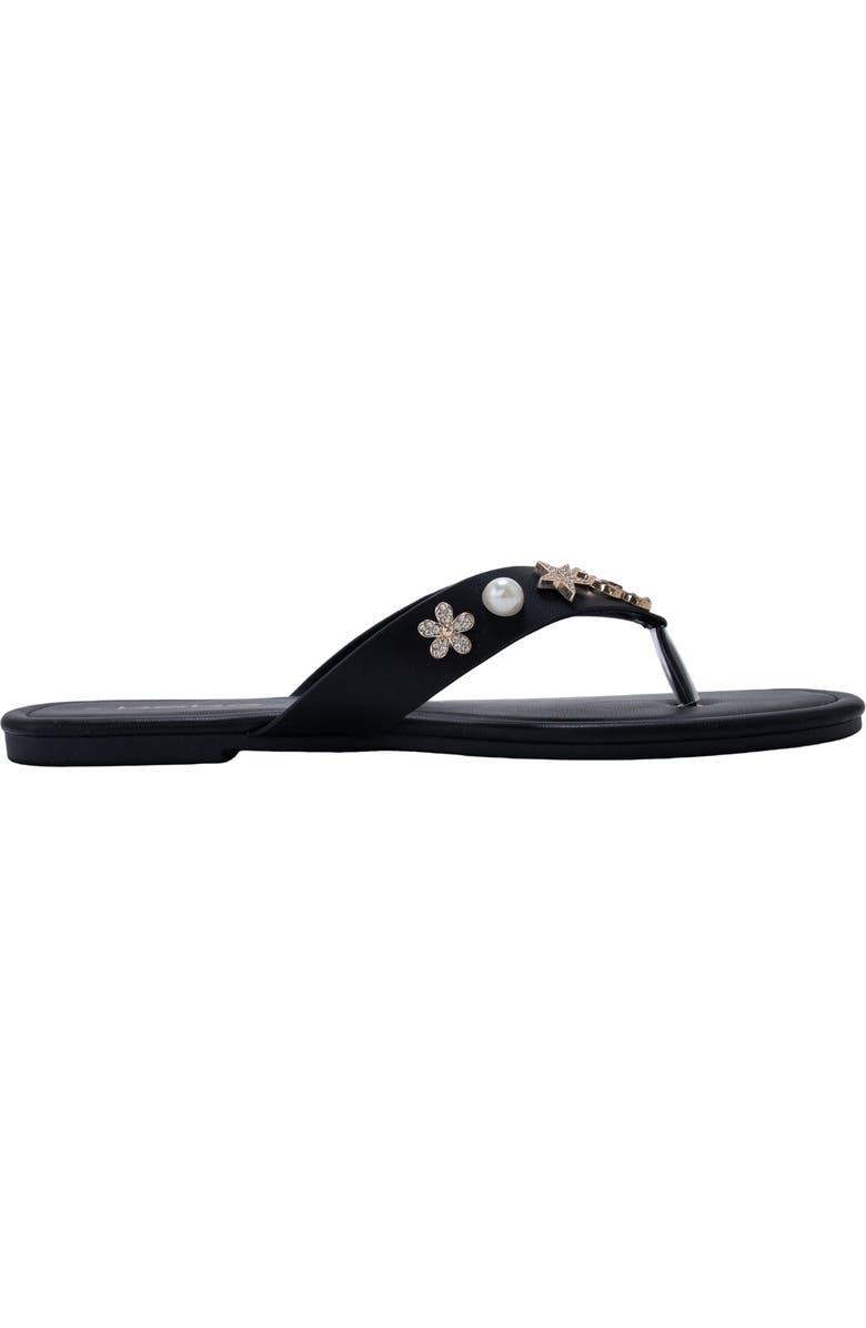 bebe Flower Charm Thong Sandal, Alternate, color, Black