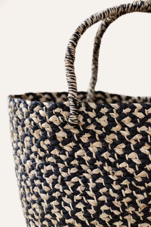 Indego Africa Braided Raffia Tote Black And Natural