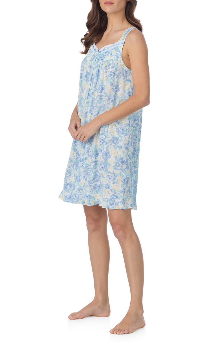 Eileen West Cotton Blend Chemise, Alternate, color, White/ Aqua