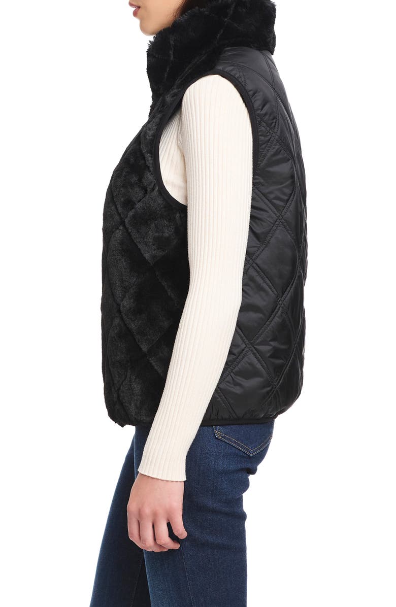 Sanctuary Faux Fur Quilted Vest, Alternate, color, Black