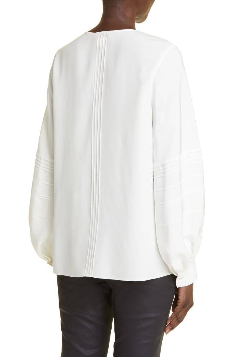 Pintuck Tie Neck Silk Blouse, Alternate, color, CLOUD