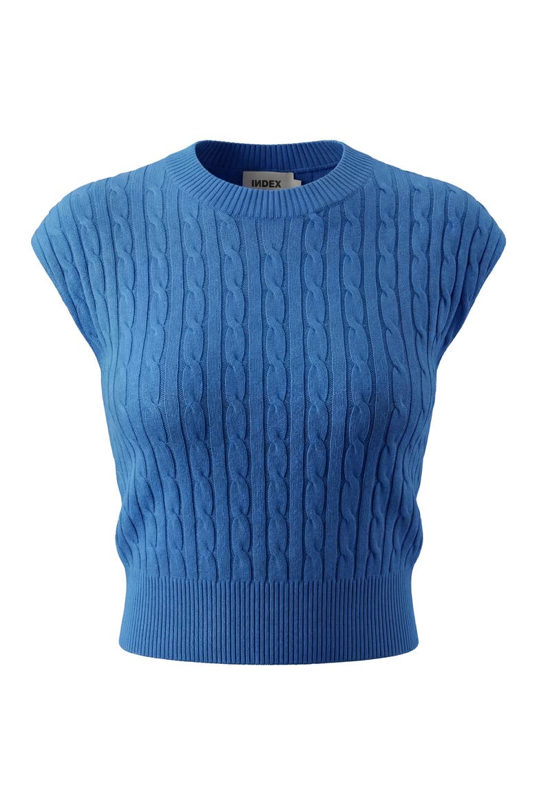 Cable Knit Ribbed Trim Sweater Vest, Main, color, Denim