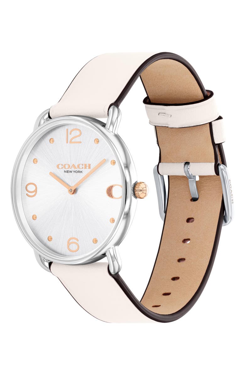 COACH Elliot Leather Strap Watch, 36mm, Alternate, color, Silver White