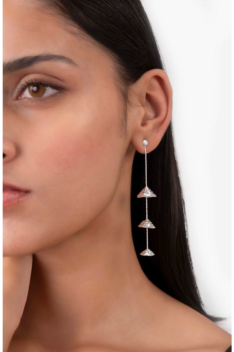 Rani Hammered Linear Drop Earrings, Alternate, color, SILVER