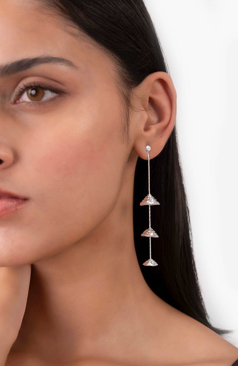 NAVEDA Rani Hammered Linear Drop Earrings, Alternate, color, Silver