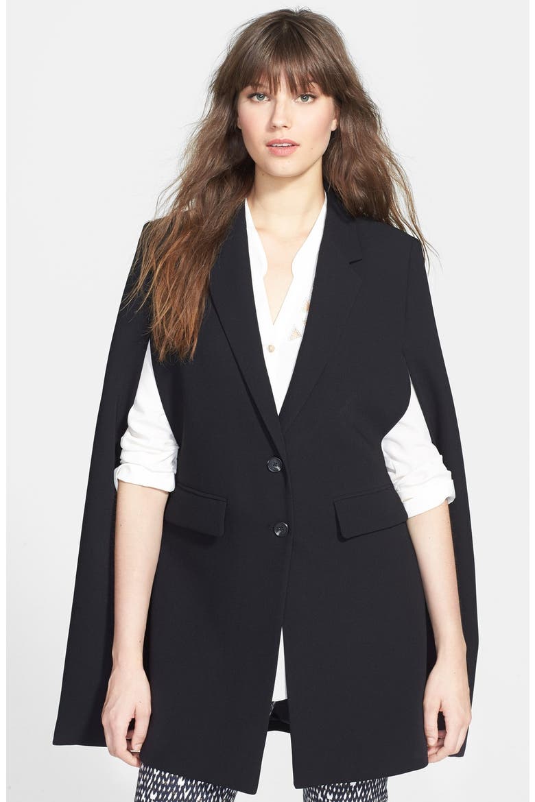 Notch Collar Cape Coat, Main, color, RICH BLACK